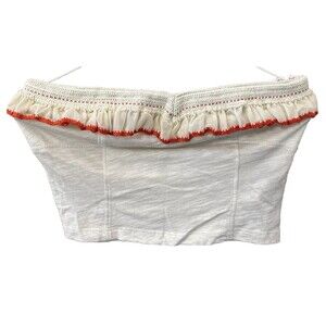 FREE PEOPLE Float On Ruffle Crop Tube Top Shirt XS Ivory boho festival ruffle